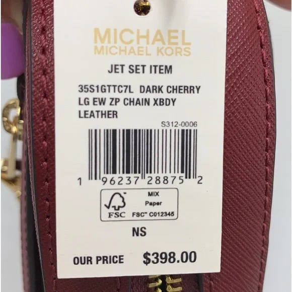MICHAEL KORS LARGE EW ZIP CHAIN CROSSBODY DARK CHERRY & SM TZ COINPOUCH MULBERR - Picture 12 of 16
